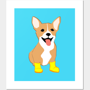 Corgi with yellow boots Posters and Art